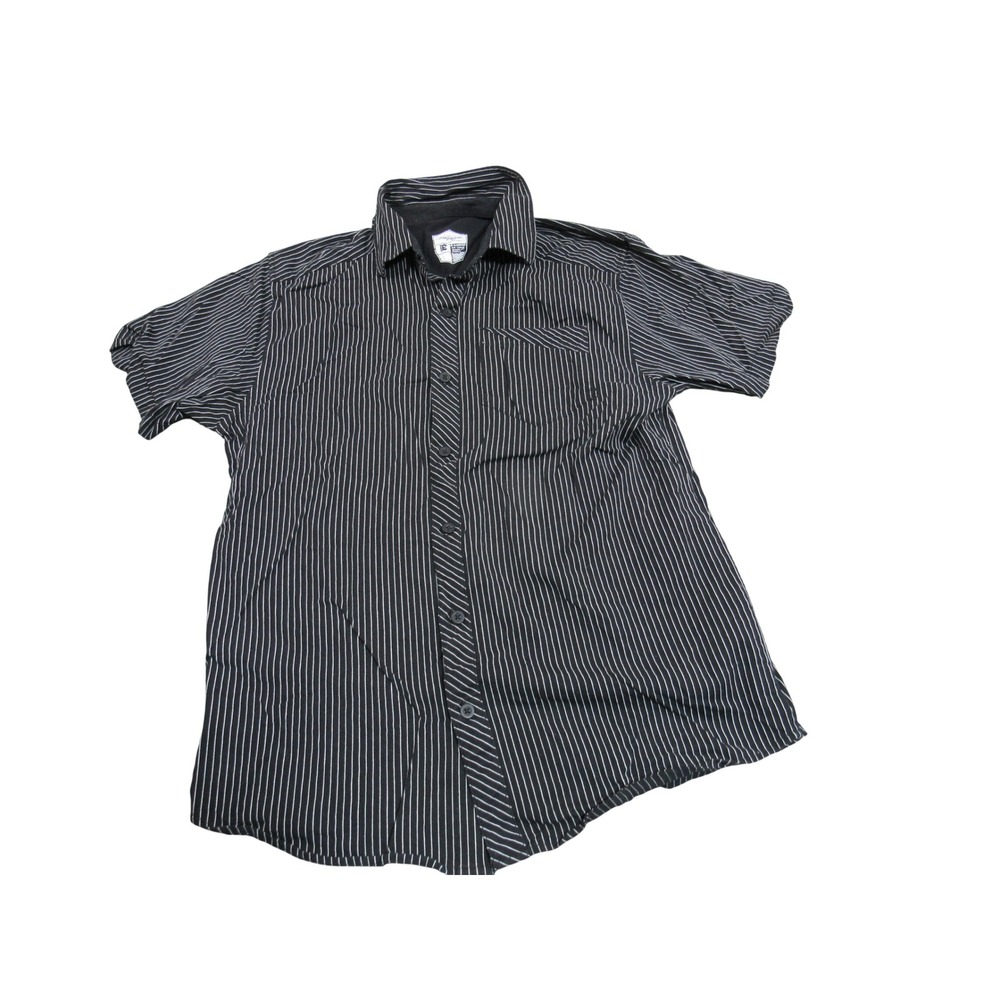 Empyre Mens XL Black White Pinstripe Short Sleeve Button Down Shirt Skater XL